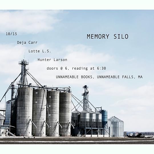 Photo of silos and the sky above them, superimposed with the text, 