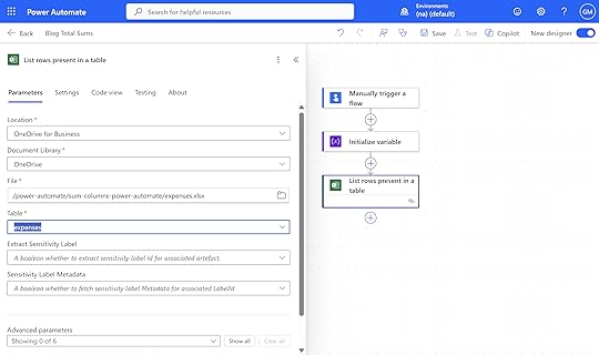 List rows present in table