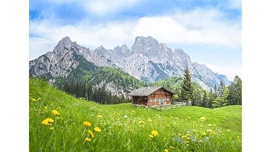 alpine mountain cabin backdrop