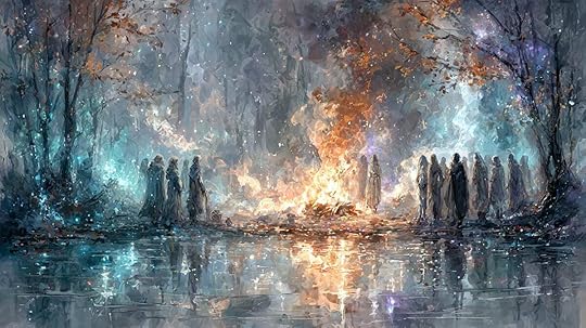 Masked figures in firelight — Masks, Monsters, and Mischief