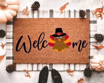 Welcome Turkey Thanksgiving Doormat | Fall Doormat | Fall Porch Decor | Thanksgiving Decor | Fall Outdoor Home Decor