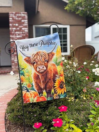 fall Highland cow front yard banner makes me think of my scottish hero in my book No Plan at All
