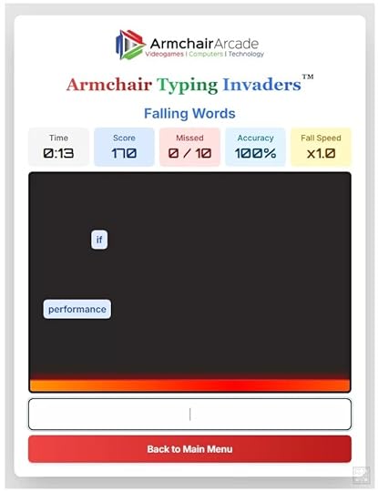 Armchair Typing Invaders - Falling Words mode