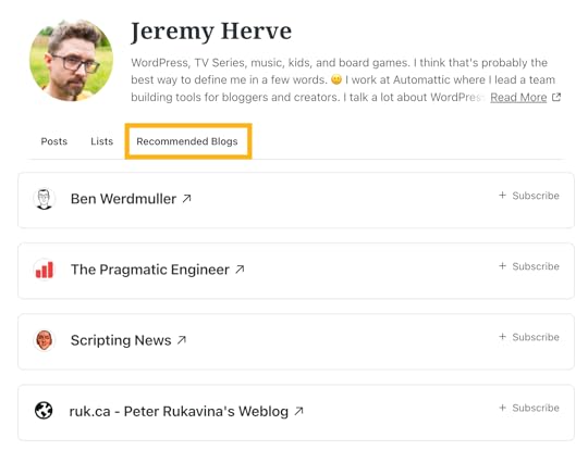 Recommended blogs on the Reader user profile