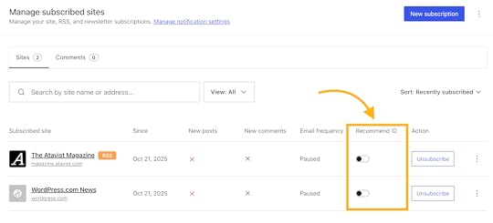 Visit your Subscriptions page in the Reader and recommend a blog using the Recommend toggle.