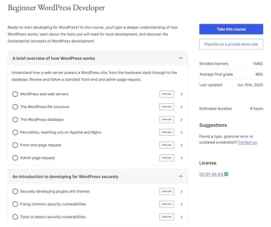 Explore the Beginner WordPress Developer course on WordPress.org.