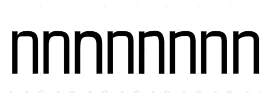 A screenshot from the font design application Glyphs showing nine different ns in a row. The differences between them are subtle, mostly varied curves and slopes on the top and inside of the hump.