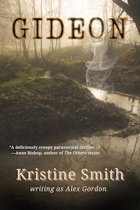 an eerie sepia-toned photo of a river running through a forest. a mist rises from the water that appears to be have the shape of a person