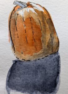 A watercolor of a pumpkin.