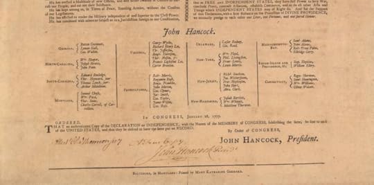 A portion of the lower half of the Mary Katharine Goddard broadside copy of the Declaration of Independence. January 1777.