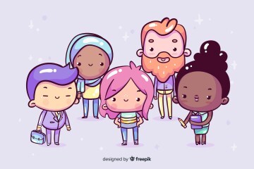 Group of five chibis