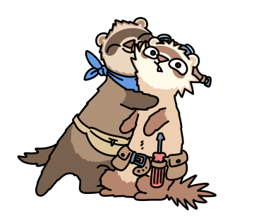 Illustration of Meems & Feefs embracing