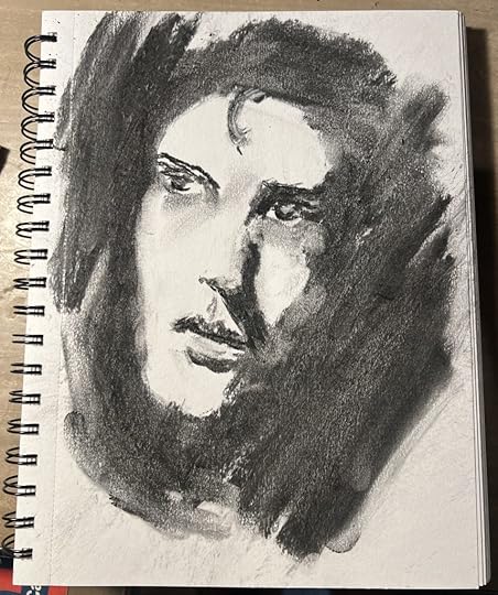A sketched portrait of a man done in soft willow charcoal
