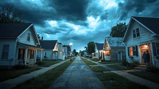Banner for Small Town Secrets: a psychological thriller article by P.D. Workman showing an eerie small-town street at dusk.