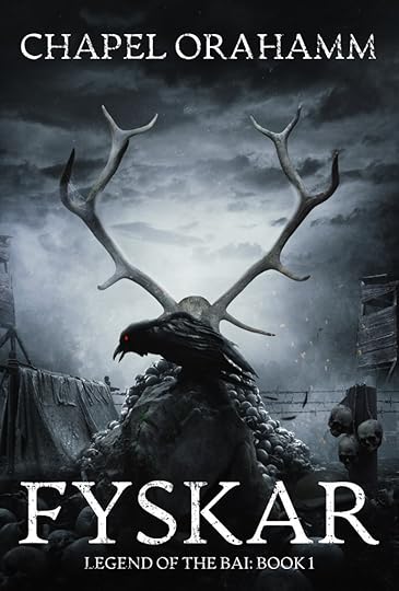 Fyskar by Chapel Orahamm raven on pyramid of skulls with antlers in background