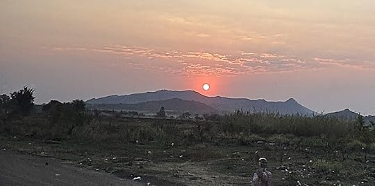 African sunset over a plain north of Johannesburg