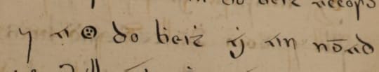 A line in a manuscript describing a head on a stick except the word head has been replaced with a small face (less detailed than the previous one, just dots for eyes and mouth)