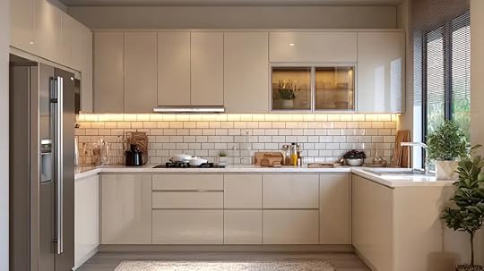 small kitchen with beige cabinets