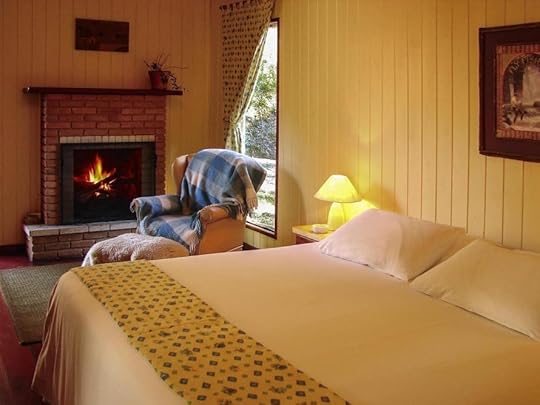 A room with a fireplace and a bedAI-generated content may be incorrect.