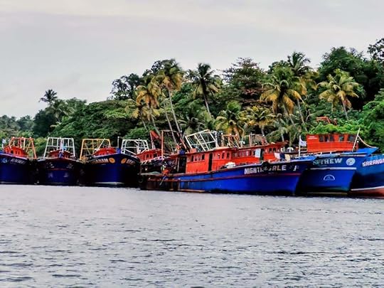 Fishing boats docked near the Kavanad Bypass Bridge