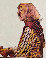 Close-up of an alien Vogan illustrated by Chris Achilleos from the cover of Doctor Who The Revenge of the Cybermen