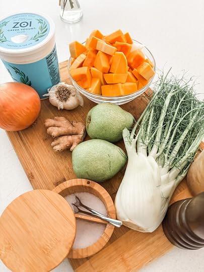 The ingredients for the butternut squash slow cooker soup