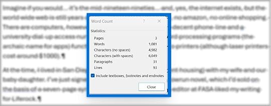 Screen capture showing word count window.