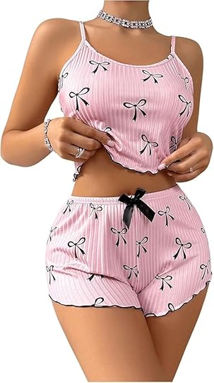 SweatyRocks Women's Lounge Sets Cute Bow Print Pajamas Shorts Sets Sleepwear Pink Small at Amazon Women's Clothing store