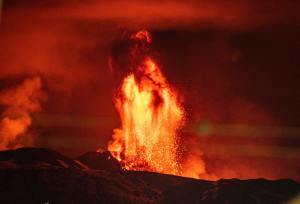 Volcano erupting fire