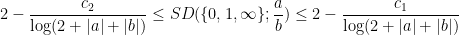 \displaystyle 2 - \frac{c_2}{\log(2+|a|+|b|)} \leq SD(\{0,1,\infty\}; \frac{a}{b}) \leq 2 - \frac{c_1}{\log(2+|a|+|b|)} 