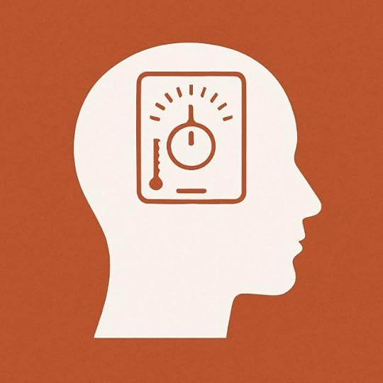Minimalist illustration of a human head silhouette with a thermostat symbol representing how thoughts create reality through self-image