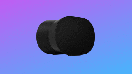 Sonos Era 300 Deals Header image showing the black speaker on a purple-blue gradient background