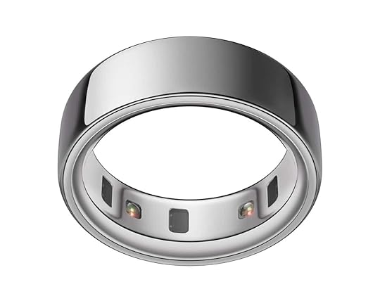 A closeup of silver Oura ring 4.