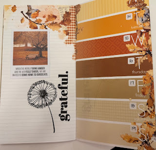 notebook showing Gratitude on the left page and a section of colored blocks for a week's worth of gratitude journaling