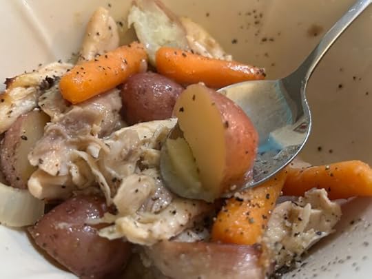 Tuscan Roasted Chicken and Veggies in bowl ready to eat