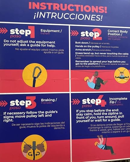 a list of steps on how to zipline with the word Instuctions