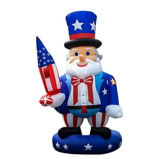 Patriotic Inflatable 6FT Sam Hold Rocket 4th of July Inflatable Yard Decorations Outdoor Holiday LED Blow up Decor for American Decorations Advertising Business Promotion