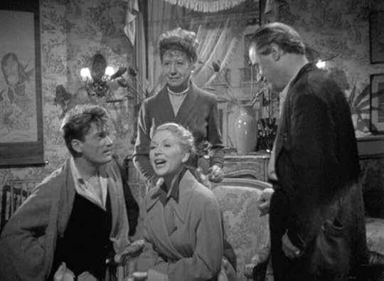 A picture from the 1948 film: Standing Léo (Gabrielle Dorziat) and Georges (Marcel André), sitting Michel (Jean Marais) and Madeleine (Josette Day). Via the-cinematograph.com