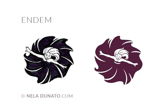Logo design sketch and final icon design for a fashion designer