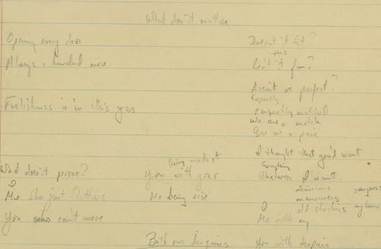 A lined, yellowed sheet of notebook paper with song lyrics written neatly across the page. Music Division.