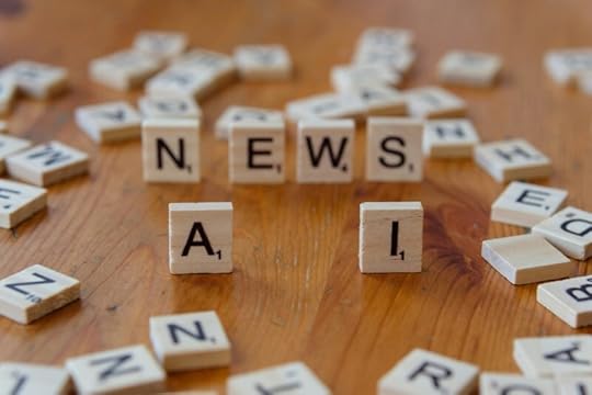 Scrabble tiles spelling out 'NEWS' and 'AI' scattered on a wooden surface.