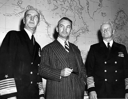 Adm. Ernest King, Secretary of the Navy James V. Forrestal, and Adm. Chester Nimitz at the Navy Department, Washington DC, 21 Nov 1945 (US National Archives: 80-G-701553)
