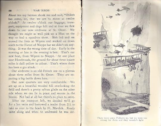 Illustration; biplanes flying in formation, by Clayton Knight