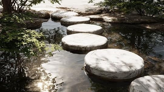 circular marble stones across water