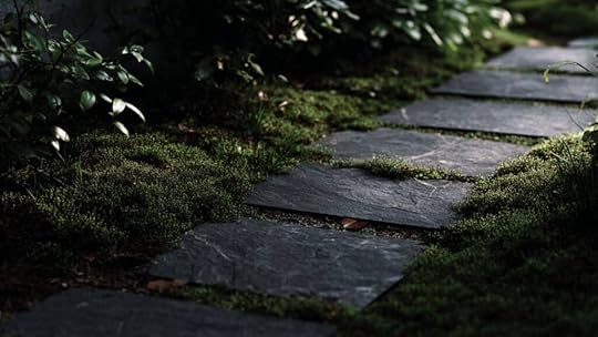 slate tiles set on moss bed
