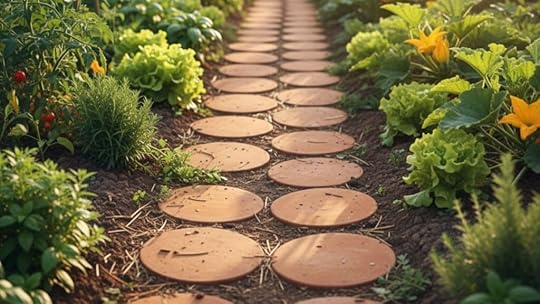 terracotta discs in vegetable garden