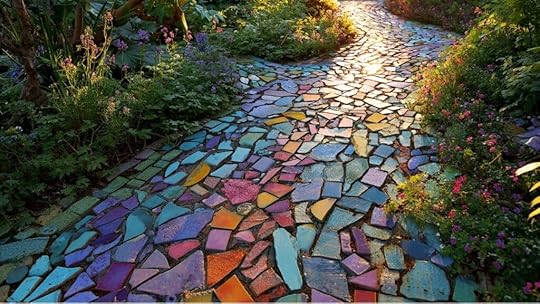 colorful recycled tile mosaic path
