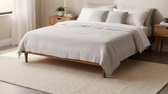 two thirds of the bed on the rug