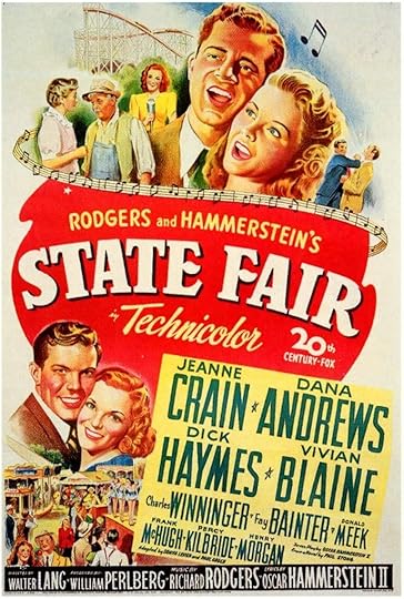 May be an image of 6 people and text that says 'RODGERS and HAMMERSTEIN'S STATE Technicolor FAIR 20め JEANNE CENTURY-FOX FOX CRAIN ANDREWS VIVIAN DANA HAYMES DICK Charles WINNINGER PERCY BLAINE MИCH-KEBaeMЙ FRANK MCHUCH- Fay KILBRIDE MORGAN HENRY BAINTER DONALO 05 MEEK STONG LIAMPERLBERG MUSICBY RICHARD RODGERS OSCAR HAMMERSTEINII WALTER ANG'
