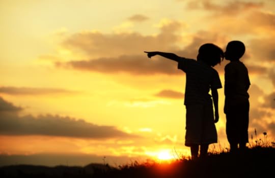 Photo of children pointing to the horizon in silhouette to illustrate the ideas of what I'm most thankful for this year.